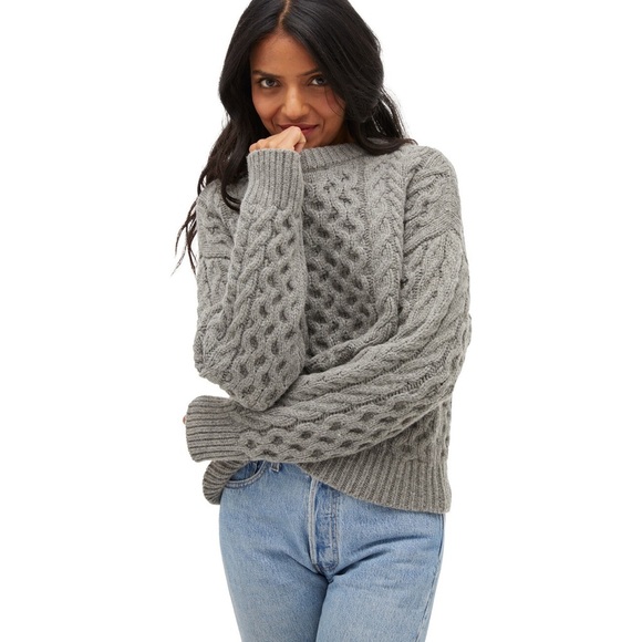 NWT Hill House The Maude Kennedy Sweater Fisherman Knit in Heather Grey